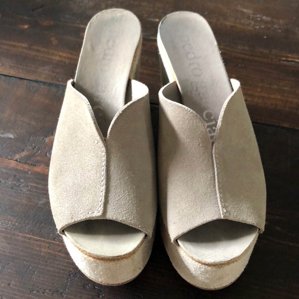 Grey Suede Pedro Garcia Wedge Slides